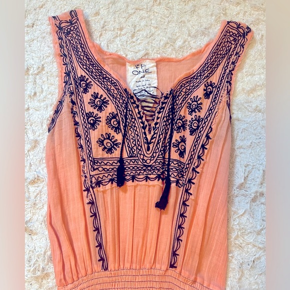 Free People One Smocked Mini Embroidered Dress Peach Size S - Picture 2 of 4